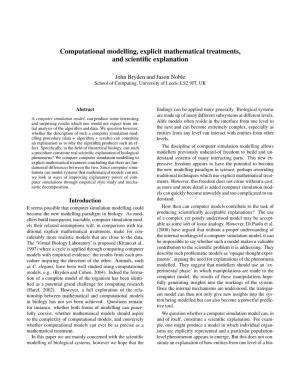 Computational Modelling, Explicit Mathematical Treatments, and Scientiﬁc Explanation