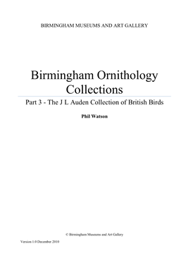 Birmingham Ornithology Collections Part 3 - the J L Auden Collection of British Birds