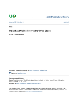 Indian Land Claims Policy in the United States