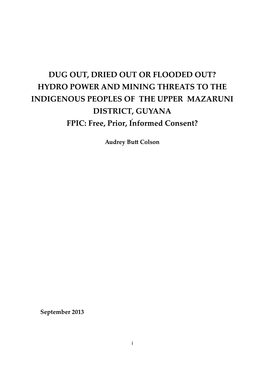 Hydro Power and Mining Threats to the Indigenous Peoples of the Upper Mazaruni District, Guyana