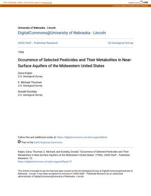 Occurrence of Selected Pesticides and Their Metabolites in Near- Surface Aquifers of the Midwestern United States