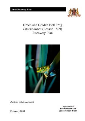 Green and Golden Bell Frog Litoria Aurea (Lesson 1829) Recovery Plan