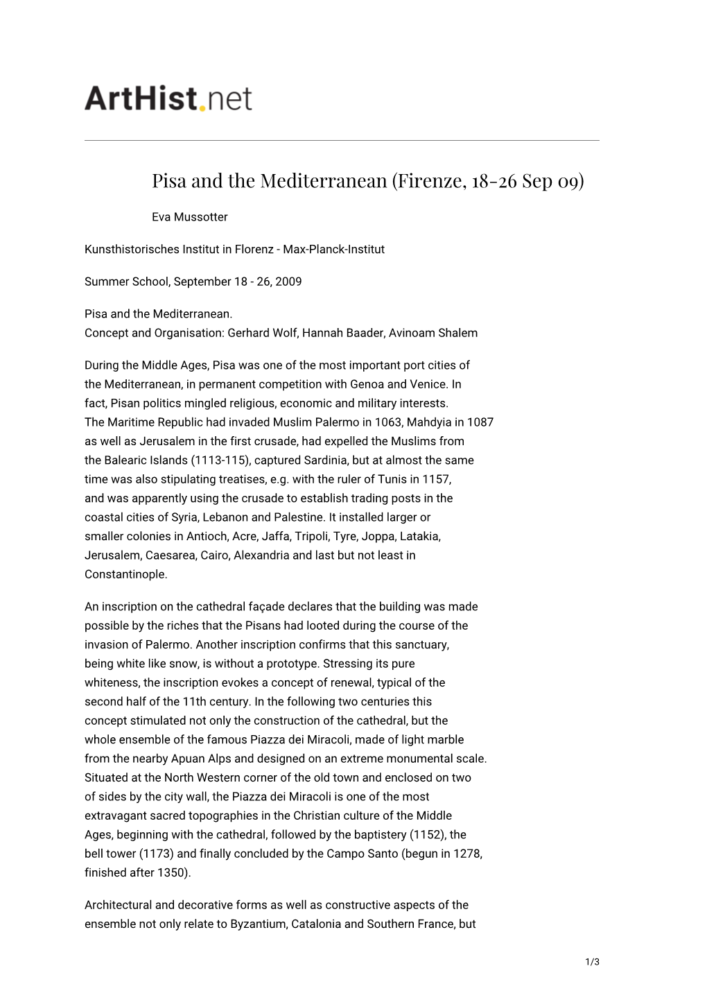Pisa and the Mediterranean (Firenze, 18-26 Sep 09)