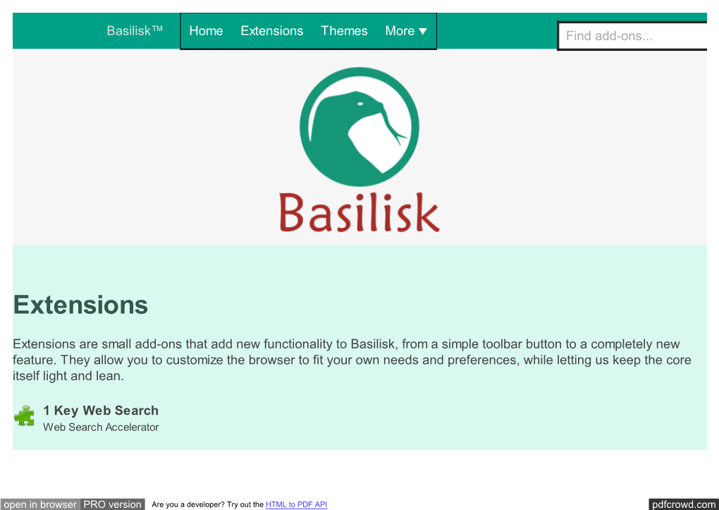 Basilisk™ Home Extensions Themes More Find Add-Ons