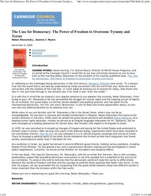 The Case for Democracy: the Power of Freedom to Overcome Tyranny A