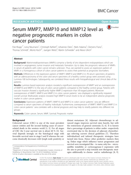 Serum MMP7, MMP10 and MMP12 Level As Negative Prognostic
