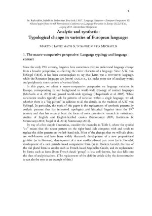 Analytic and Synthetic: Typological Change in Varieties of European Languages