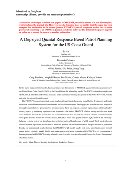 A Deployed Quantal Response Based Patrol Planning System for the US Coast Guard