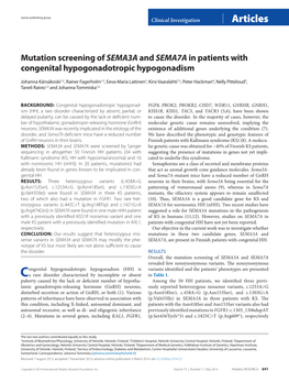 Mutation Screening of SEMA3A and SEMA7A in Patients with Congenital Hypogonadotropic Hypogonadism