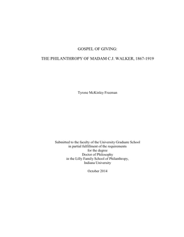 Gospel of Giving: the Philanthropy of Madam C.J