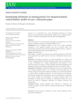 Instantiating Informatics in Nursing Practice for Integrated Patient Centred Holistic Models of Care: a Discussion Paper