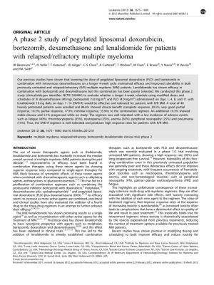 A Phase 2 Study of Pegylated Liposomal Doxorubicin, Bortezomib, Dexamethasone and Lenalidomide for Patients with Relapsed/Refractory Multiple Myeloma