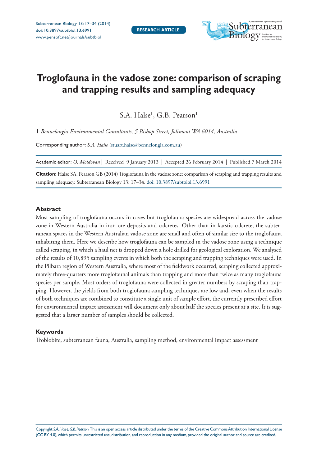 Troglofauna in the Vadose Zone: Comparison of Scraping and Trapping Results and Sampling Adequacy