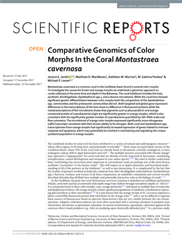 Comparative Genomics of Color Morphs in the Coral Montastraea Cavernosa Received: 13 July 2017 Jessica K