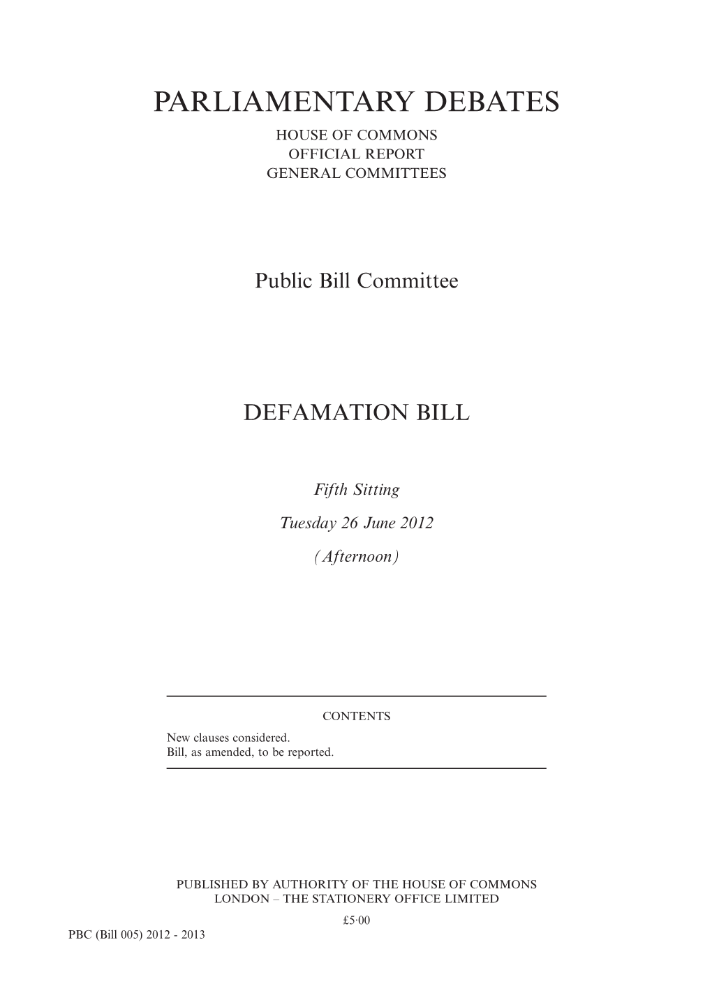 Parliamentary Debates House of Commons Official Report General Committees