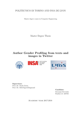 Author Gender Profiling from Texts and Images in Twitter