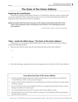 Handout: the State of the Union Address