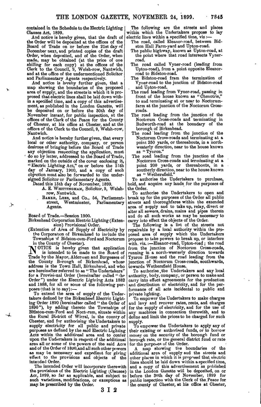 THE LONDON GAZETTE, NOVEMBER 24, 1899. 7845 Contained in the Schedule to the Electric Lighting- the Following Are the Streets and Places Clauses Act, 1899