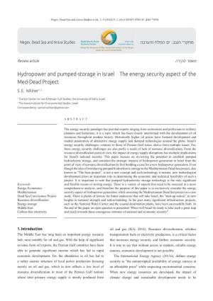 Hydropower and Pumped-Storage in Israel – the Energy Security Aspect of the Med-Dead Project S