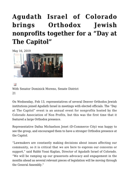 Agudath Israel of Colorado Brings Orthodox Jewish Nonprofits Together for a “Day at the Capitol”