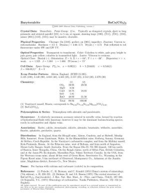 Barytocalcite Baca(CO3)2 C 2001-2005 Mineral Data Publishing, Version 1