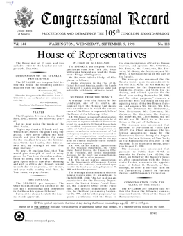 Congressional Record United States Th of America PROCEEDINGS and DEBATES of the 105 CONGRESS, SECOND SESSION