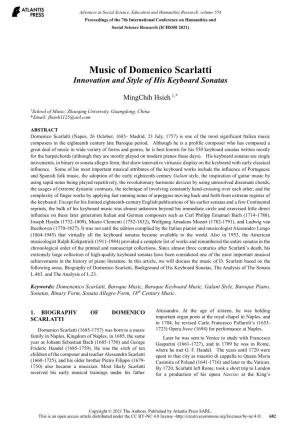 Music of Domenico Scarlatti Innovation and Style of His Keyboard Sonatas