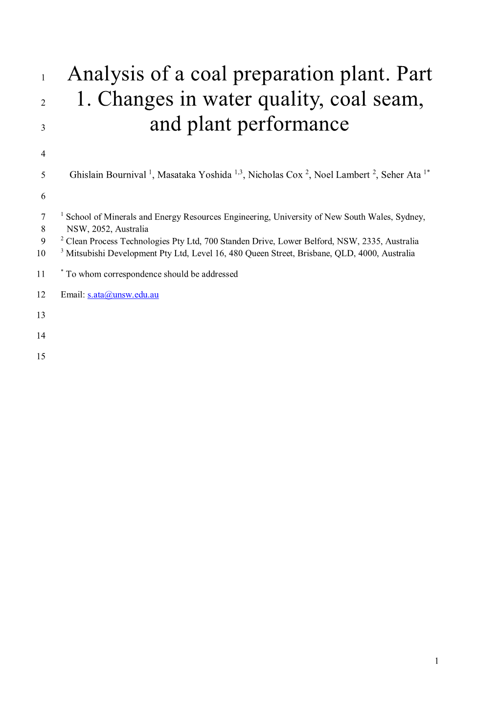 Analysis of a Coal Preparation Plant. Part 1. Changes in Water Quality