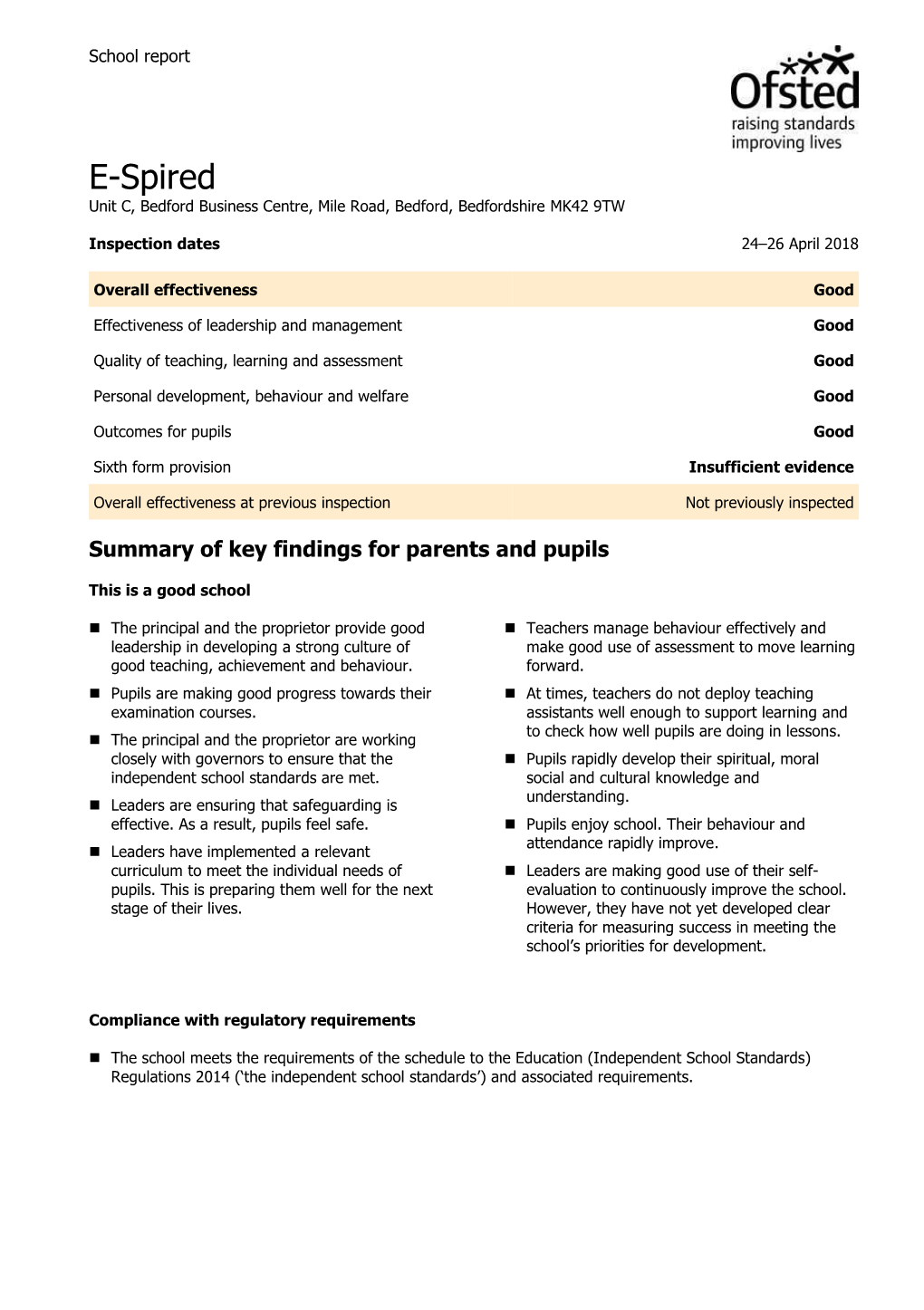 Ofsted Report April 2018