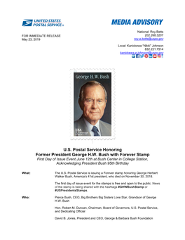 U.S. Postal Service Honoring Former President George H.W. Bush With