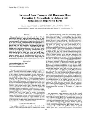 Increased Bone Turnover with Decreased Bone Formation by Osteoblasts in Children with Osteogenesis Irnperfecta Tarda
