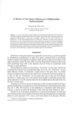 A Review of the Genus Ophiomastix {Ophiuroidea: Ophiocomidae) 1