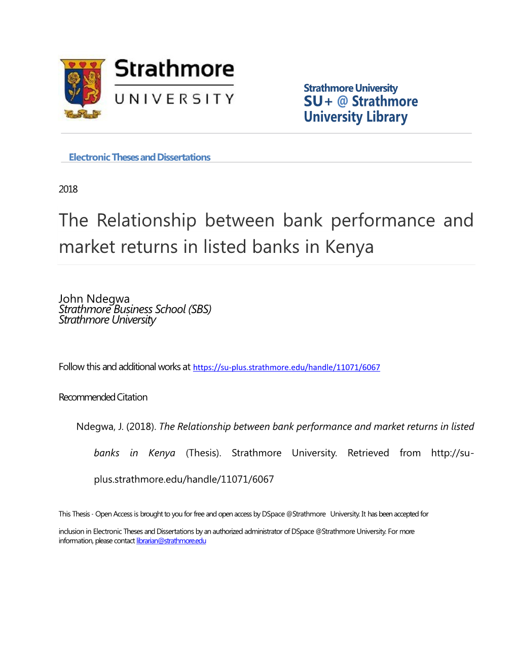 The Relationship Between Bank Performance and Market Returns in Listed Banks in Kenya