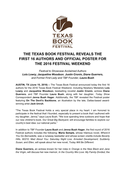 The Texas Book Festival Reveals the First 16 Authors and Official Poster for the 2016 Festival Weekend