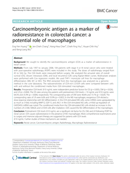 Carcinoembryonic Antigen As a Marker Of