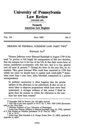 Origins of Federal Common Law: Part Two*