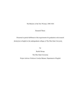 The Rhetoric of the New Woman, 1890-1920 Research Thesis
