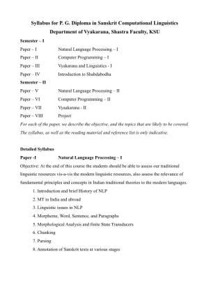 Syllabus for P. G. Diploma in Sanskrit Computational Linguistics