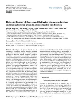 Holocene Thinning of Darwin and Hatherton Glaciers, Antarctica, and Implications for Grounding-Line Retreat in the Ross Sea