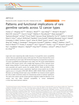 Patterns and Functional Implications of Rare Germline Variants Across 12 Cancer Types