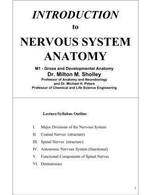 NERVOUS SYSTEM ANATOMY M1 - Gross and Developmental Anatomy Dr