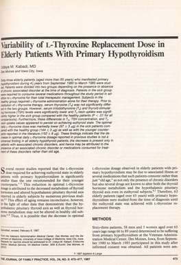Variability of L-Thyroxine Replacement Dose in Elderly Patients with Primary Hypothyroidism