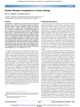 Nuclear Receptor Coregulators in Cancer Biology Bert W