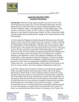 January 2011 Angelo Roncalli (John XXIII) Synopsis of Documents