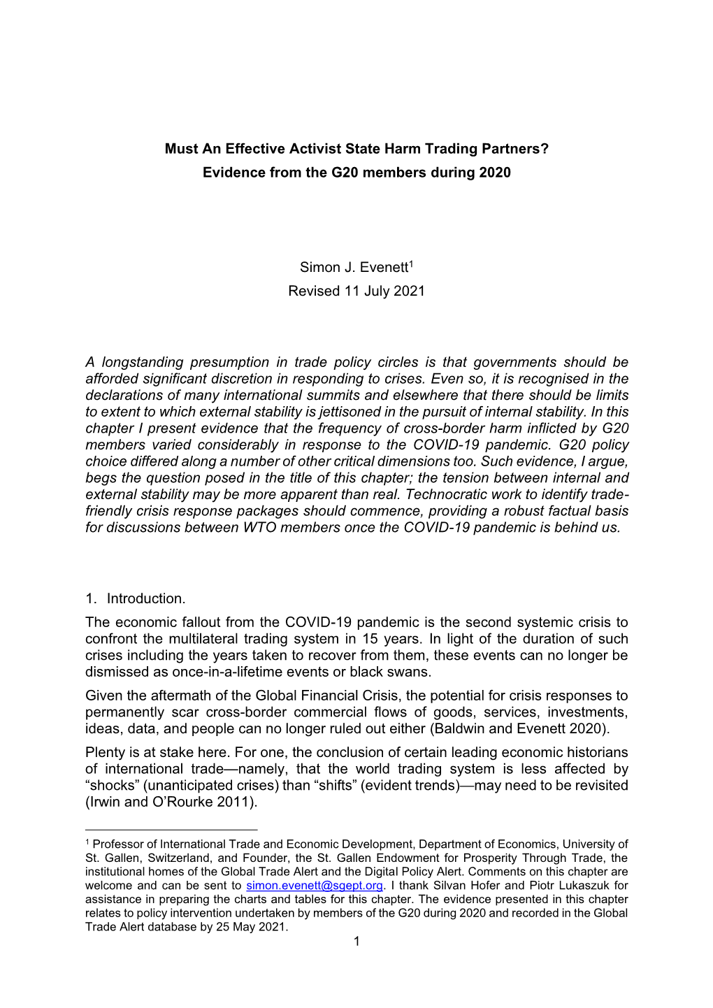 Must an Effective Activist State Harm Trading Partners? Evidence from the G20 Members During 2020