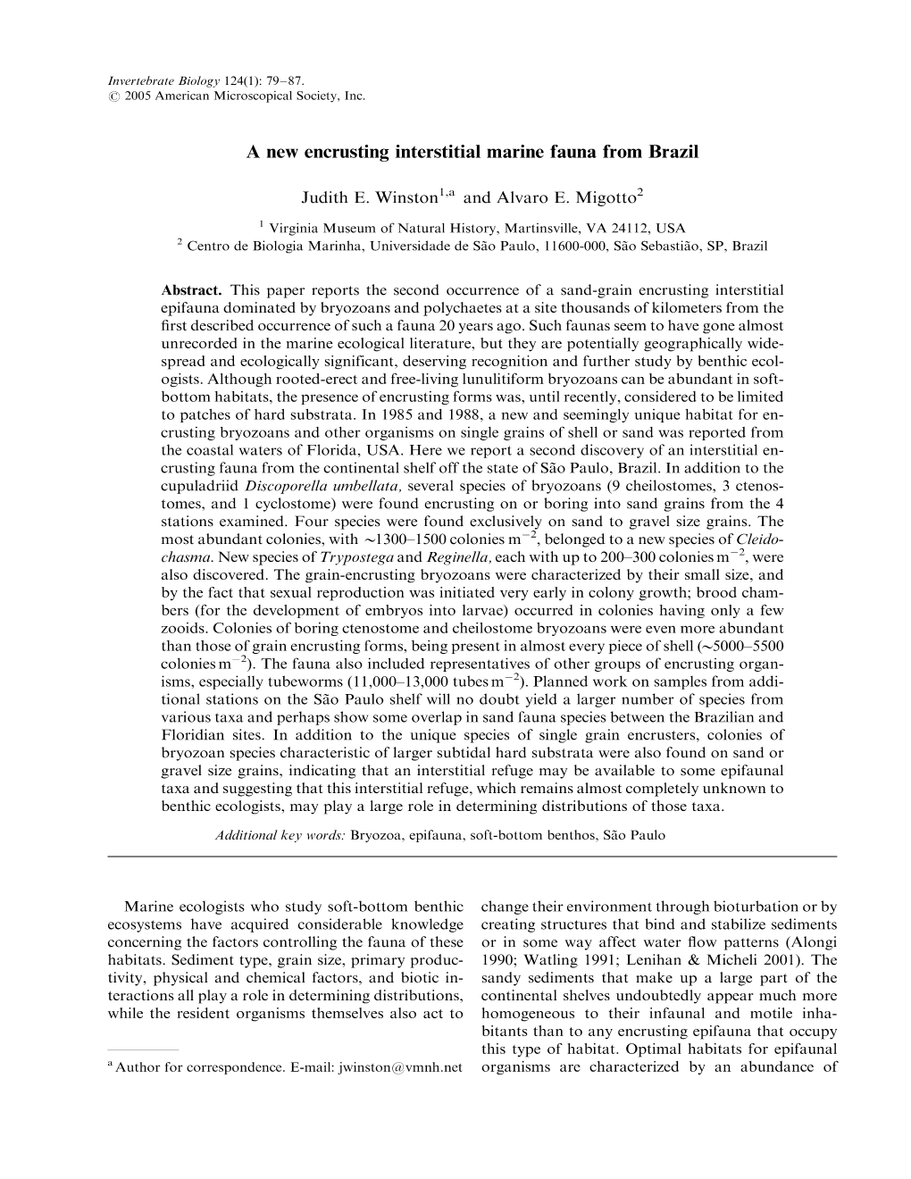 A New Encrusting Interstitial Marine Fauna from Brazil