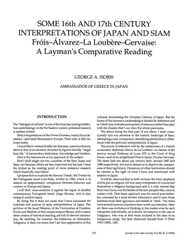 SOME 16Th and 17Th CENTURY INTERPRETATIONS of JAPAN and SIAM Fr6is-Alvarez-La"' Loubere-Gervaise: a Layman's Comparative Reading