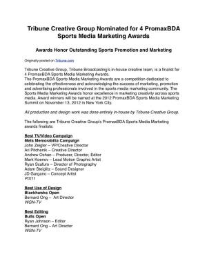 Tribune Creative Group Nominated for 4 Promaxbda Sports Media Marketing Awards