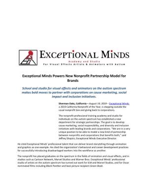 Exceptional Minds Powers New Nonprofit Partnership Model for Brands