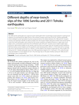 Different Depths of Near-Trench Slips of the 1896 Sanriku and 2011 Tohoku